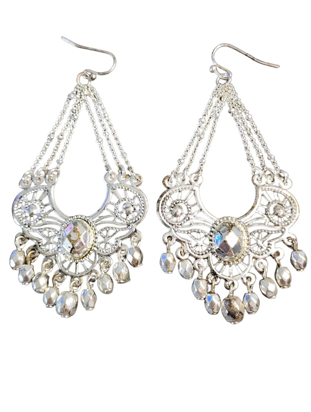Avon Vintage Silvertone Dangle Filigree Earrings